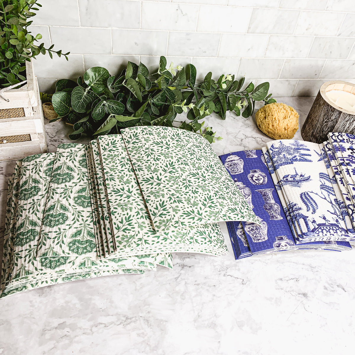 Garden Multipurpose Eco Cloth in three stylish designs, made from biodegradable cellulose and cotton, perfect for eco-friendly cleaning.