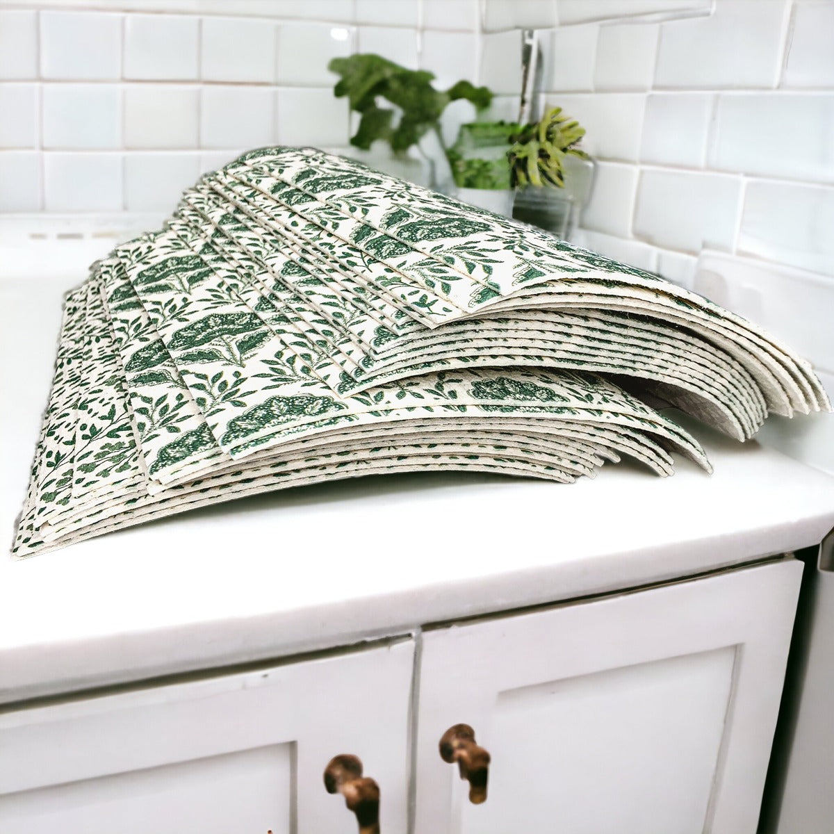 Garden Multipurpose Eco Cloth in three stylish designs, made from biodegradable cellulose and cotton, perfect for eco-friendly cleaning.