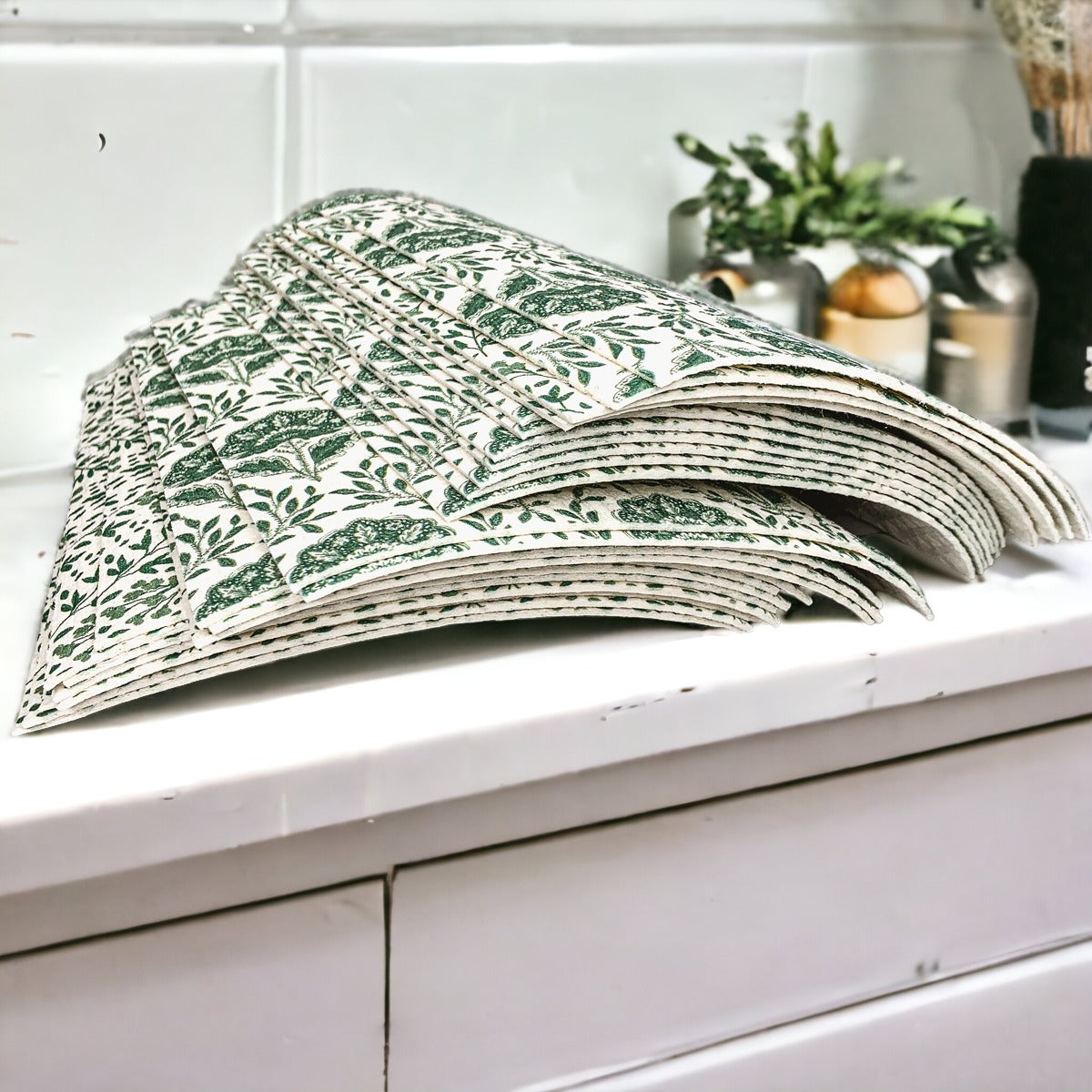 Garden Multipurpose Eco Cloth in three stylish designs, made from biodegradable cellulose and cotton, perfect for eco-friendly cleaning.