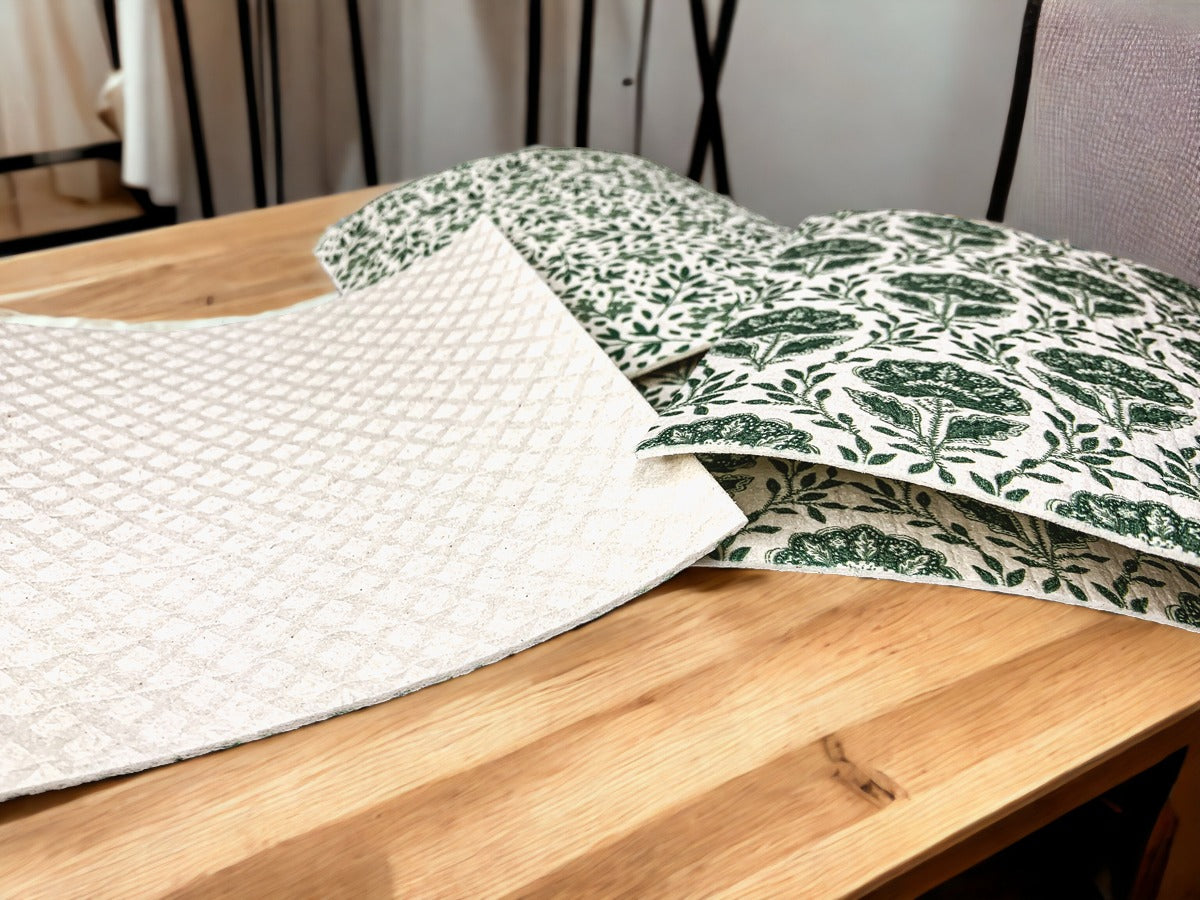 Garden Multipurpose Eco Cloth in three stylish designs, made from biodegradable cellulose and cotton, perfect for eco-friendly cleaning.