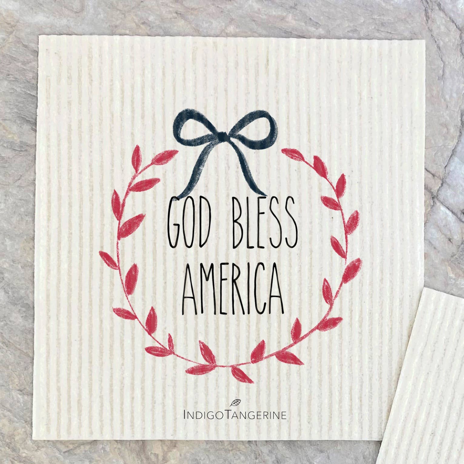 Eco-friendly God Bless America Wreath Swedish dishcloth featuring vibrant colors and patriotic design, made from plant-based fibers.