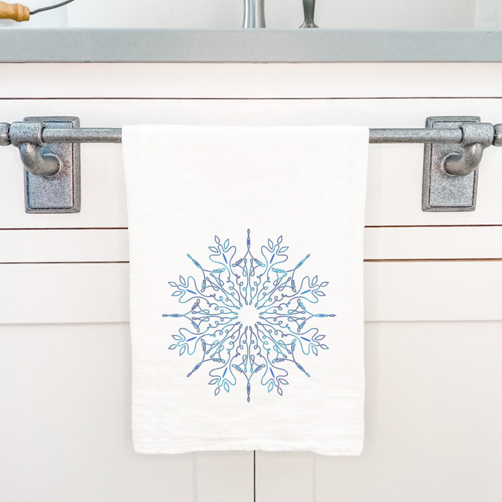 Gradient Snowflake Cotton Tea Towel featuring a vibrant snowflake design, perfect for kitchen use.