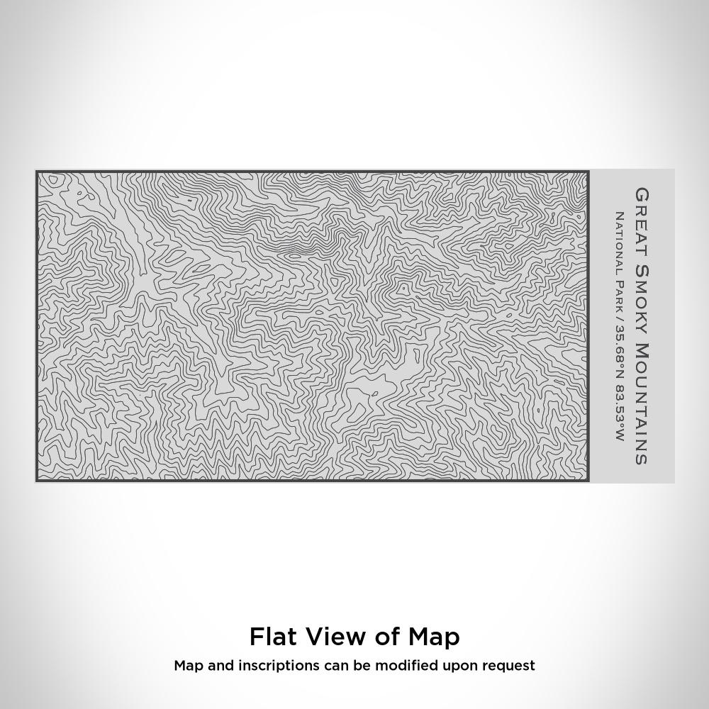Custom engraved insulated bottle featuring a map of Great Smoky Mountains National Park, Tennessee, with coordinates.
