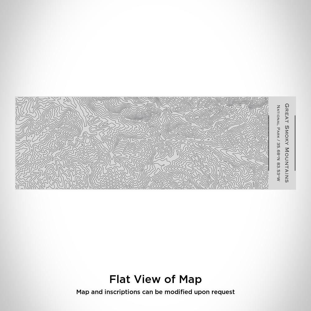 Custom engraved insulated cup featuring a map of Great Smoky Mountains National Park, Tennessee, with coordinates.