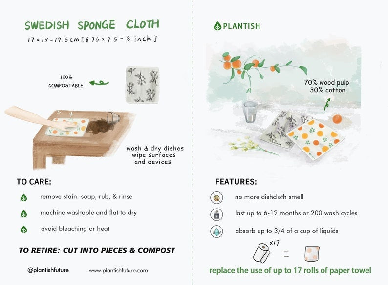 Green Vessel Swedish Sponge Cloth with leaf vein design, eco-friendly and absorbent, perfect for kitchen cleaning.