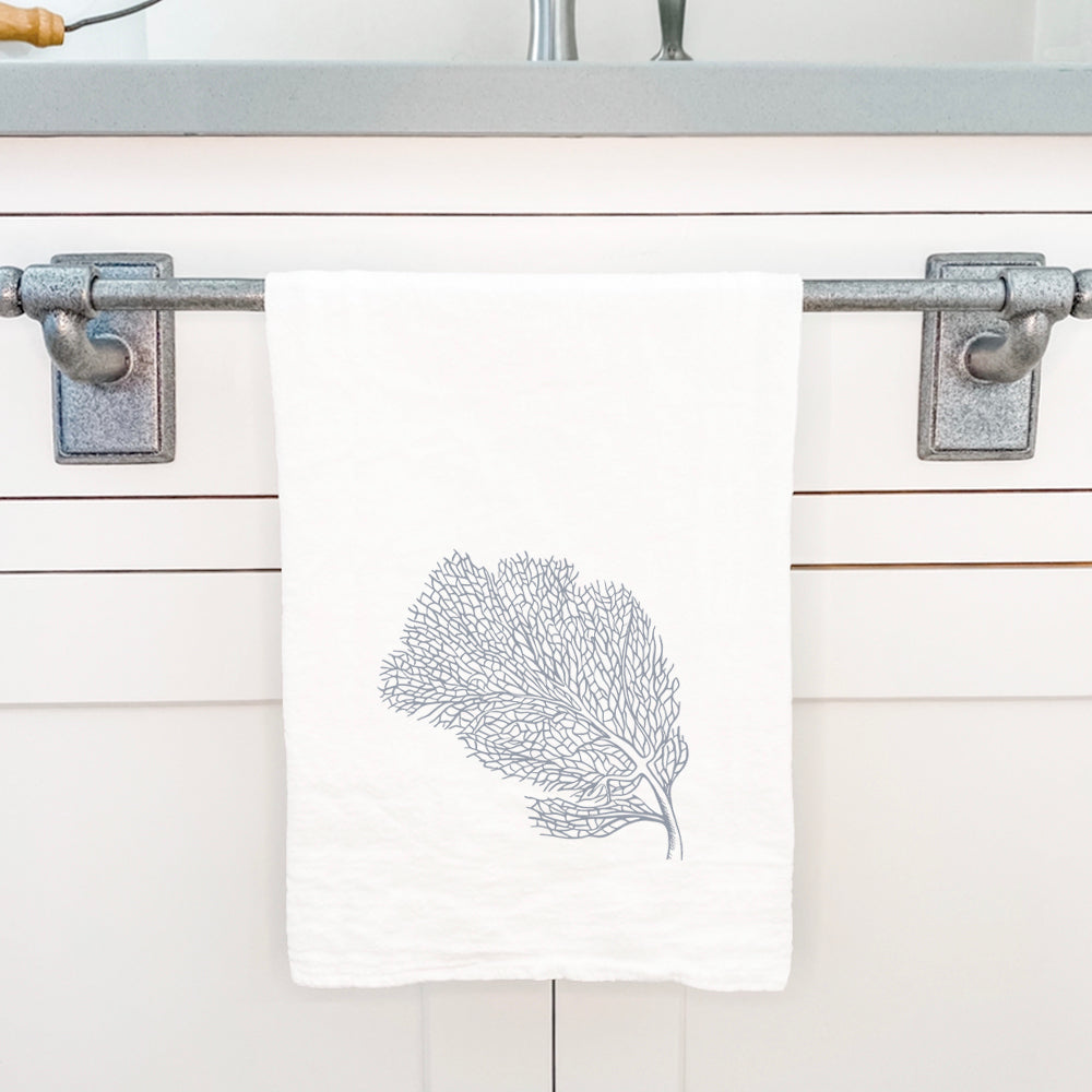 Grey Coral Cotton Tea Towel featuring a vibrant coral design, made from 100% absorbent cotton, ideal for kitchen use.