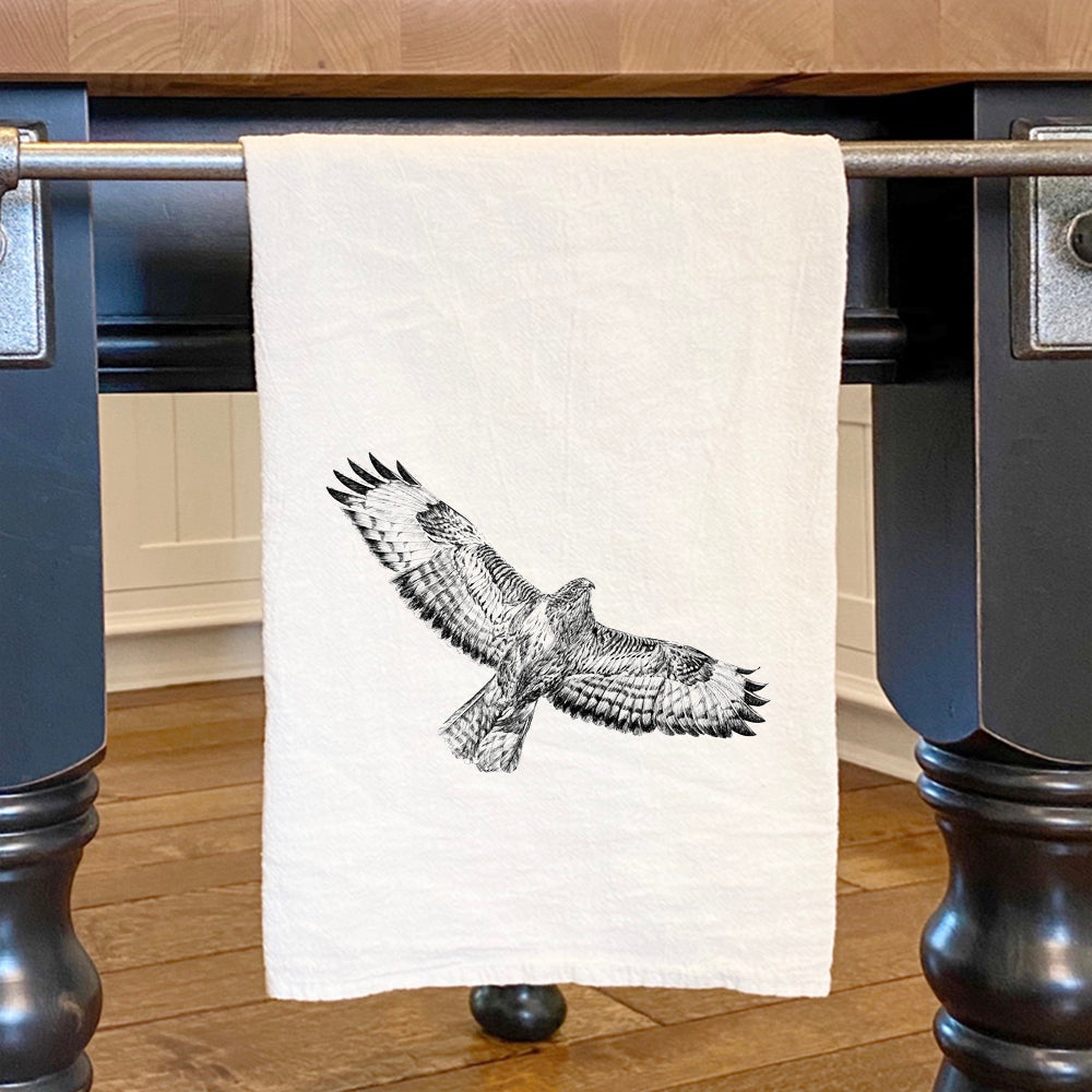 Hand Drawn Hawk Cotton Tea Towel featuring a vibrant hawk design on absorbent fabric, perfect for kitchen use.