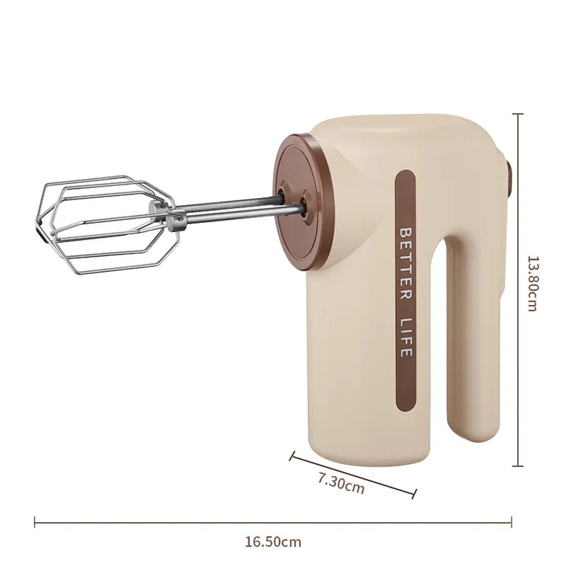 Handheld Electric Food Mixer Machine in white, featuring a sleek design and double-headed mixing rods for efficient blending.