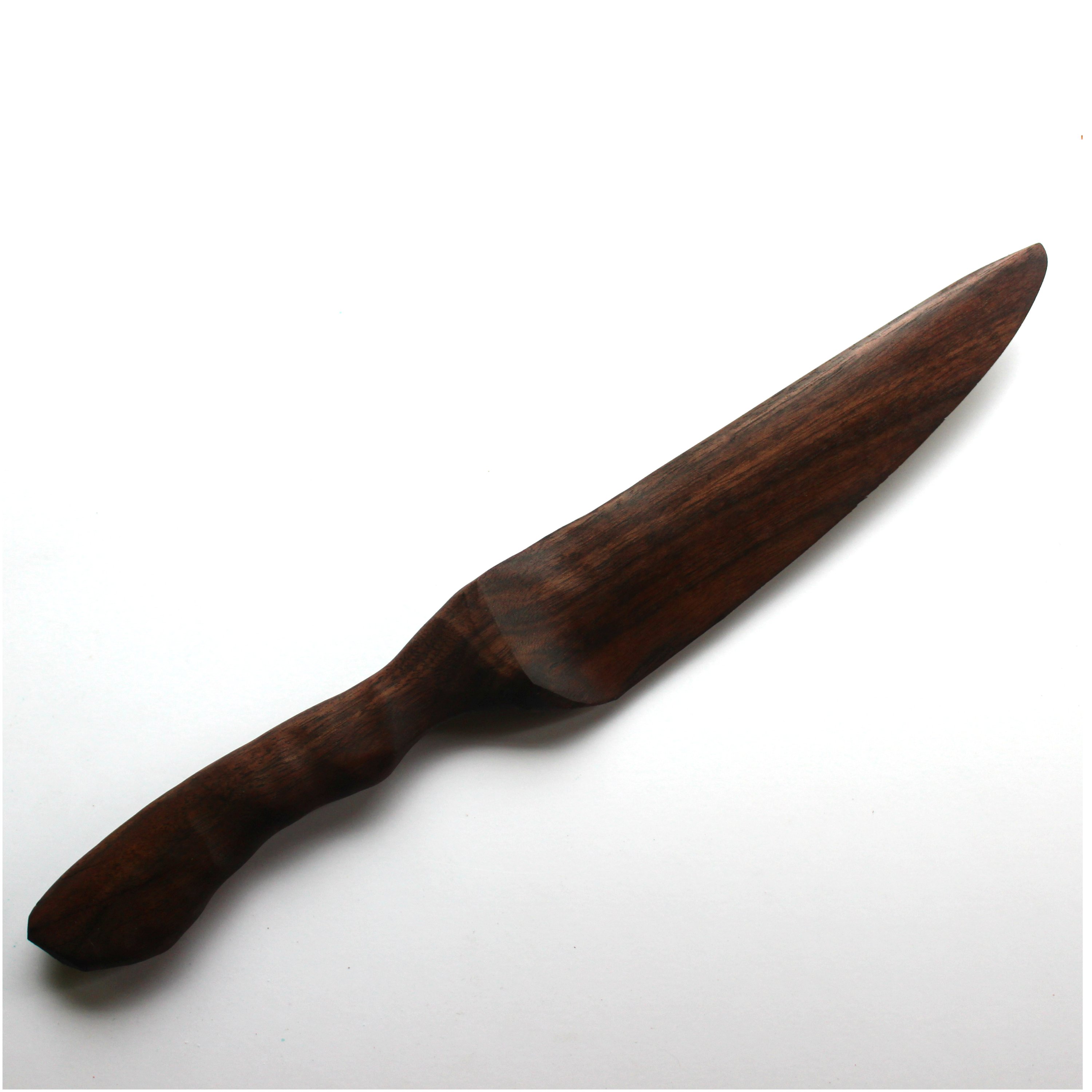 Herb & Vegetable Knife with a sharp wooden blade and chiseled handle, available in Walnut and Cherry finishes.