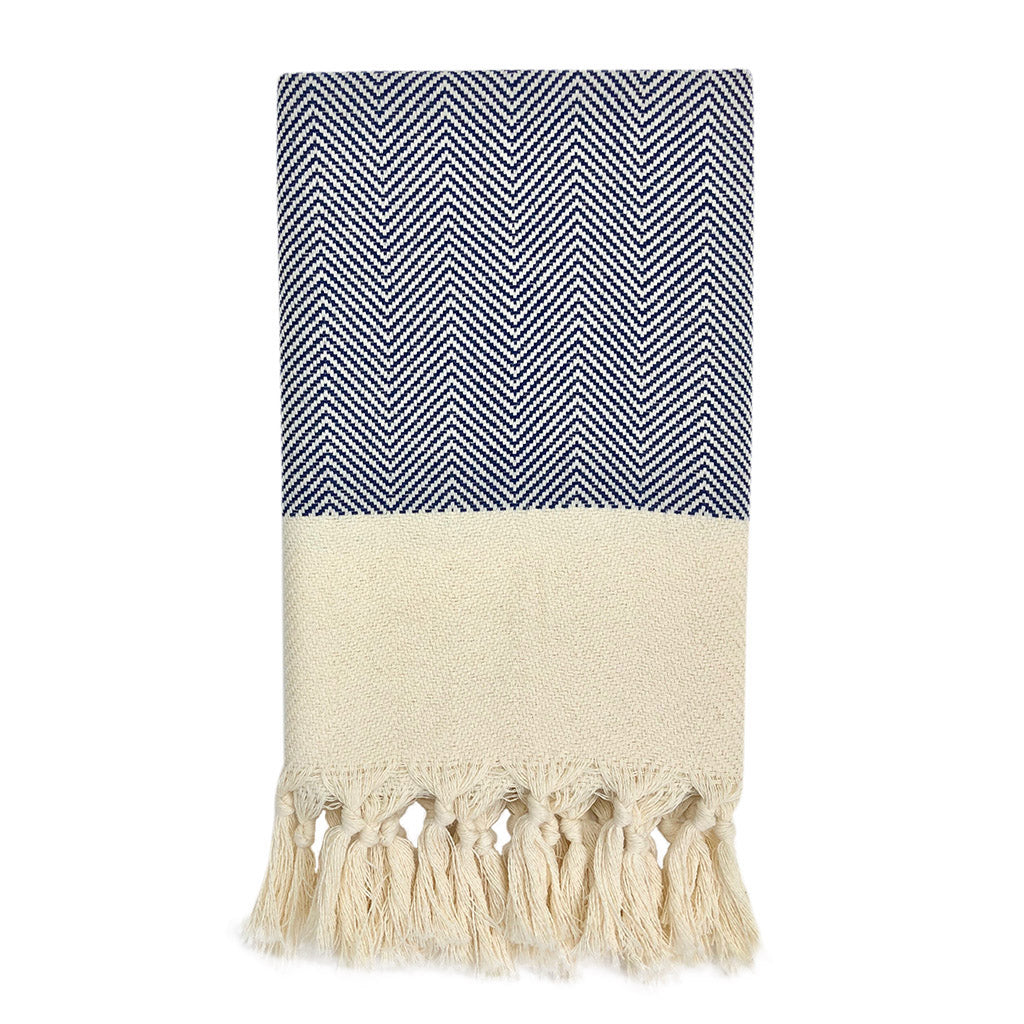 Herringbone Turkish Hand Towel showcasing hand-knotted fringe edges and elegant design, made from 100% Turkish cotton.