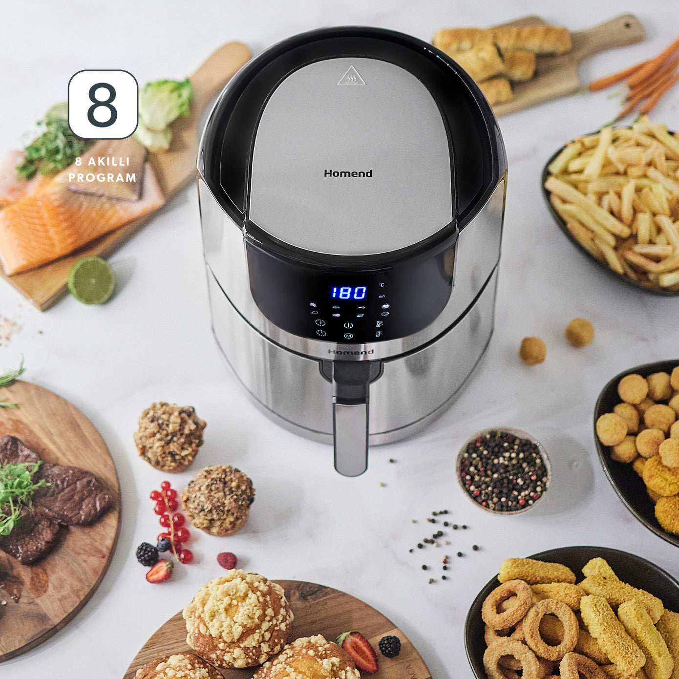 Homend Airfryday 2502H Airfryer mit Touchscreen und großem Fassungsvermögen, ideal für fettfreies Frittieren.