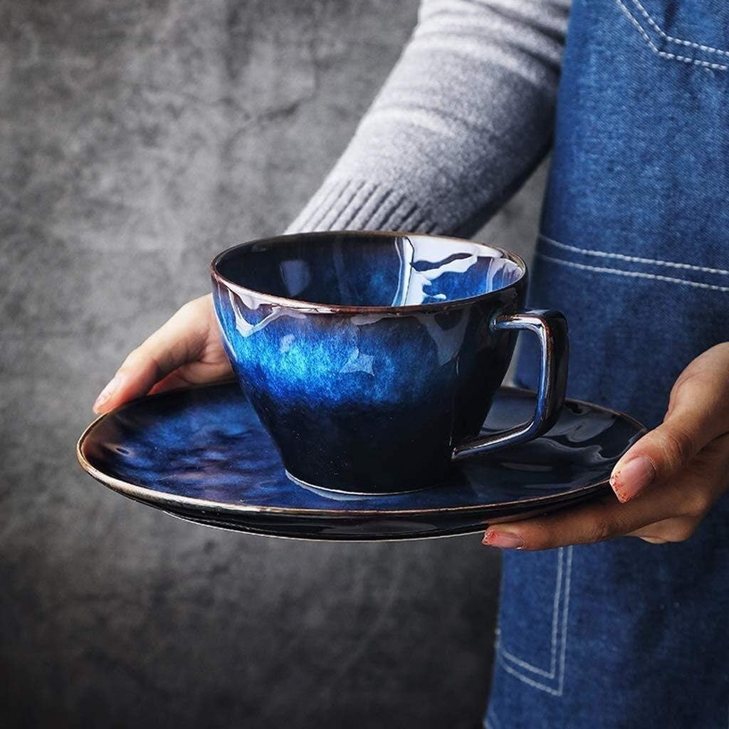 Isa Breakfast Set featuring handcrafted ceramic pieces in a beautiful blue hue, showcasing natural shapes for an elegant dining experience.