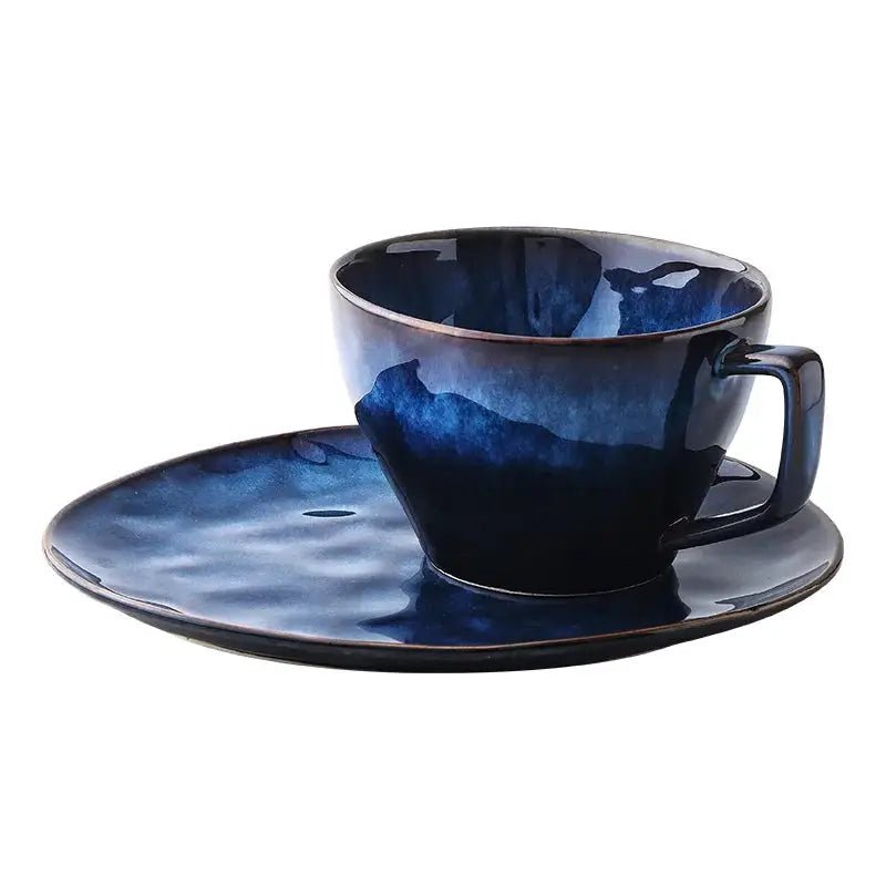 Isa Breakfast Set featuring handcrafted ceramic pieces in a beautiful blue hue, showcasing natural shapes for an elegant dining experience.