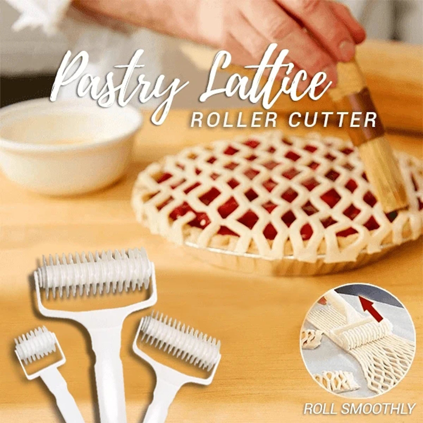 Kitchen Pizza Roller Pin with a smooth surface and ergonomic handle, designed for creating lattice patterns in pastries.