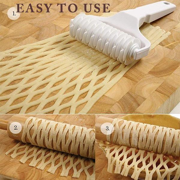 Kitchen Pizza Roller Pin with a smooth surface and ergonomic handle, designed for creating lattice patterns in pastries.