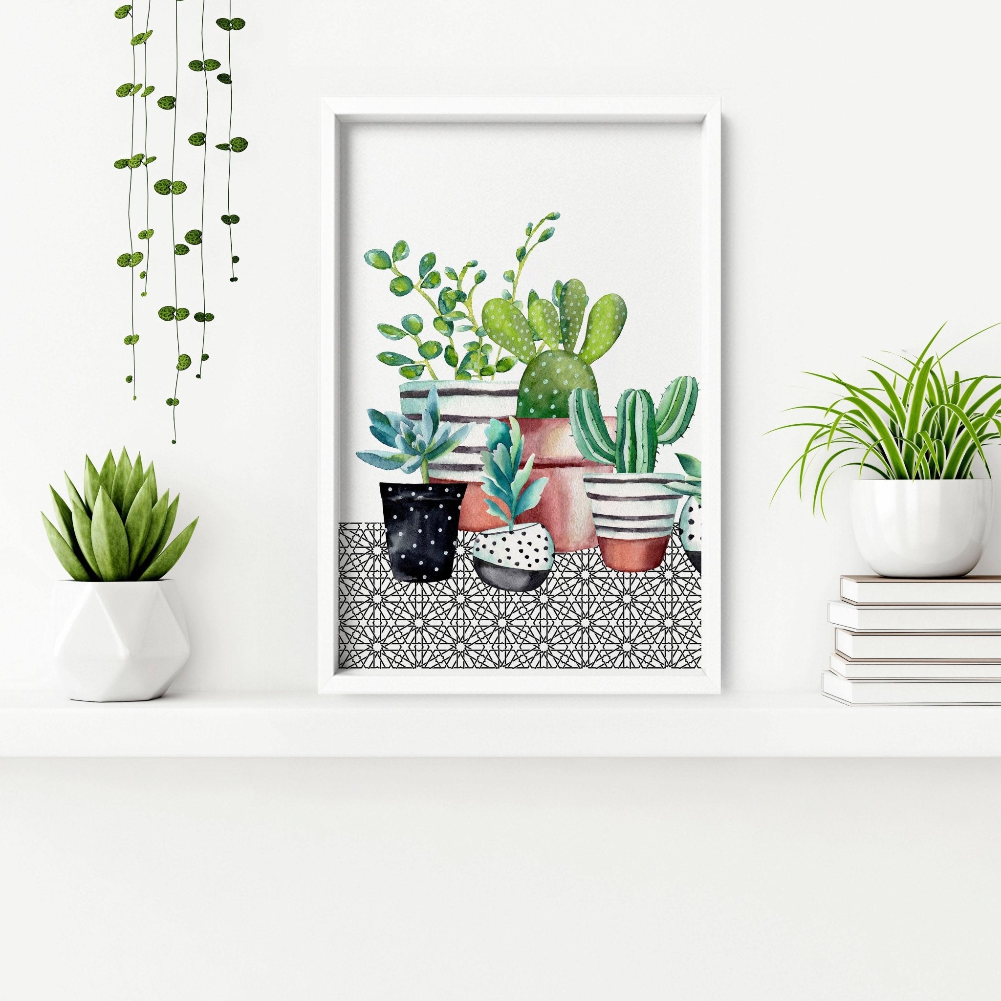 Set of 2 succulent wall art prints featuring vibrant watercolor illustrations, perfect for kitchen or dining room decor.