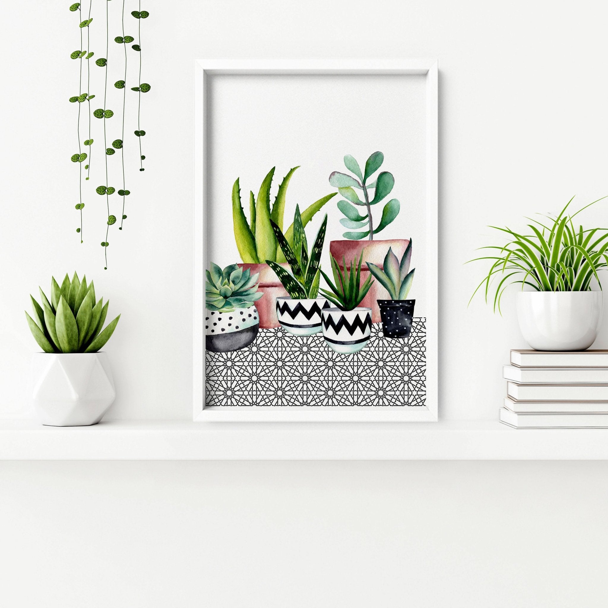 Set of 2 succulent wall art prints featuring vibrant watercolor illustrations, perfect for kitchen or dining room decor.