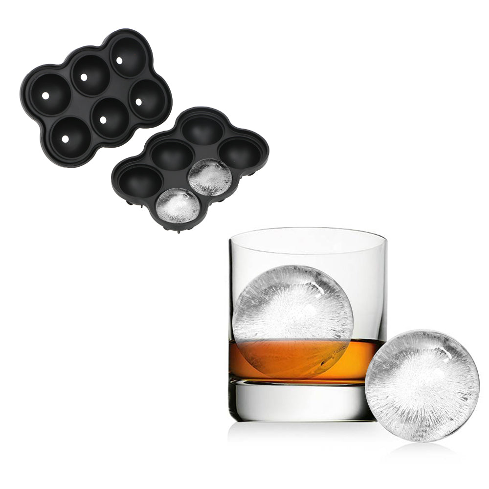 Large Ice Cube Maker Silicone Mold with six cells for making ice balls, showcasing its flexible design and food-grade silicone material.