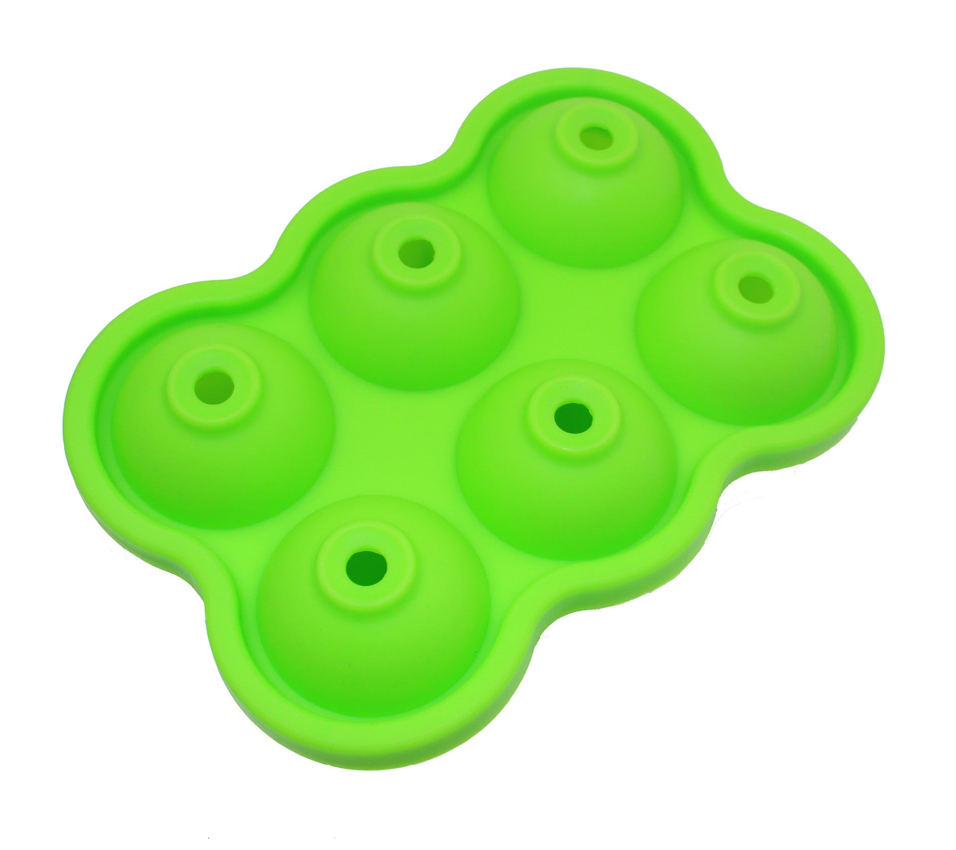 Large Ice Cube Maker Silicone Mold with six cells for making ice balls, showcasing its flexible design and food-grade silicone material.