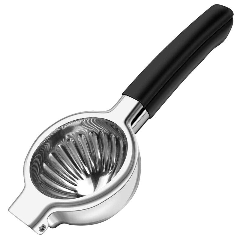 A high-quality 304 stainless steel lemon squeezer with ergonomic silicone handles, designed for efficient juice extraction.