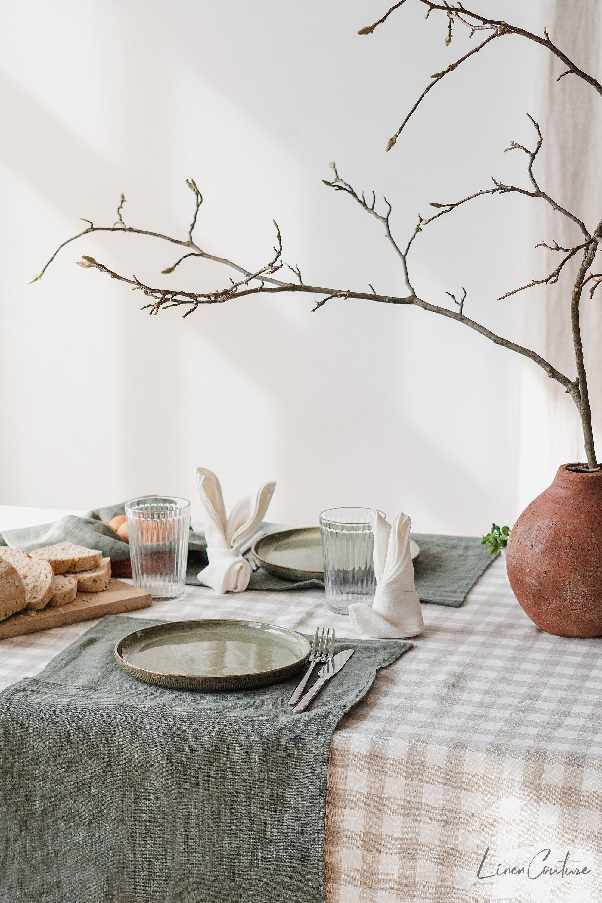 Light pink linen placemats set, handcrafted from natural stonewashed linen, elegantly styled for modern dining.