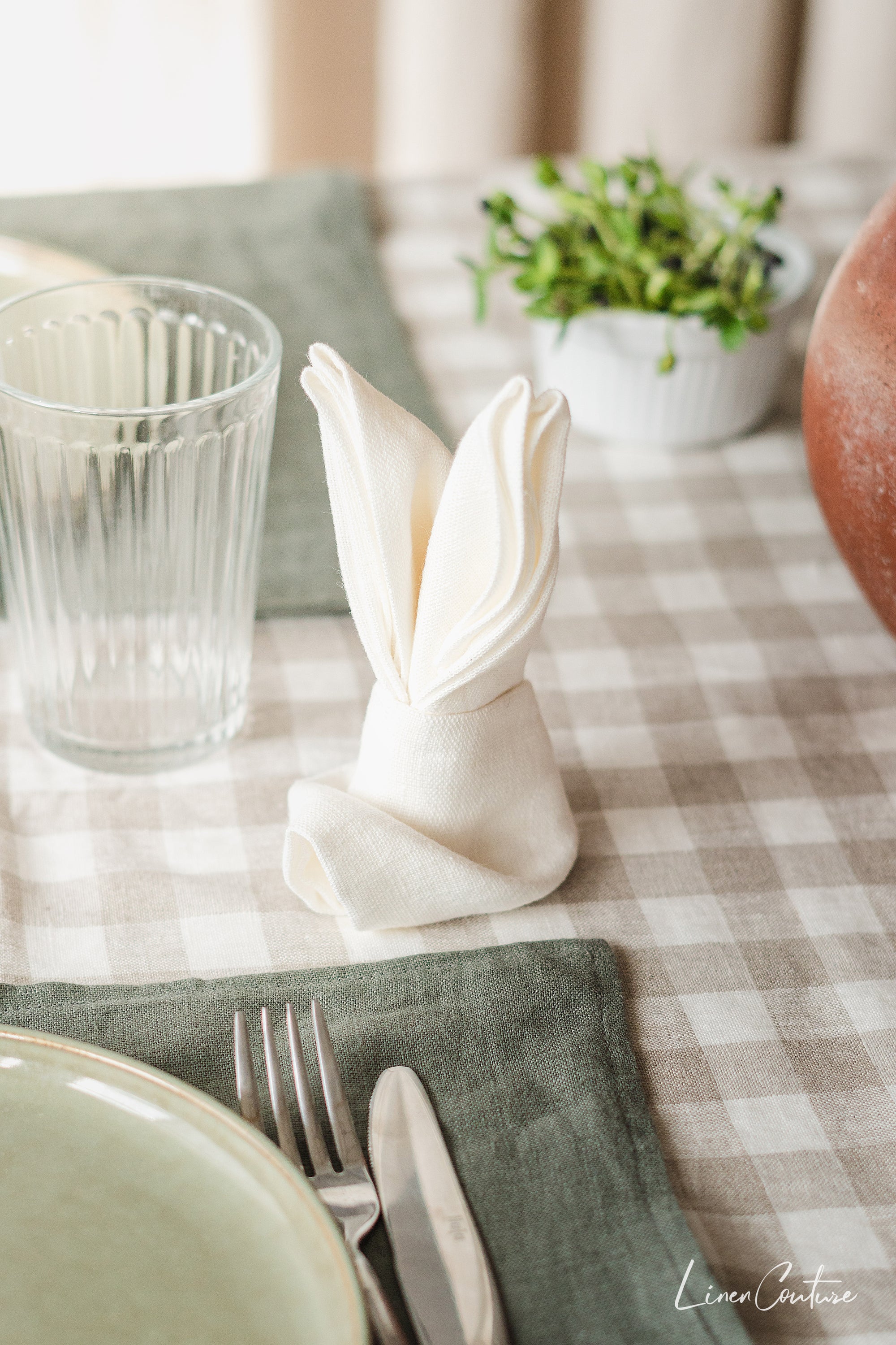 Light pink linen placemats set, handcrafted from natural stonewashed linen, elegantly styled for modern dining.