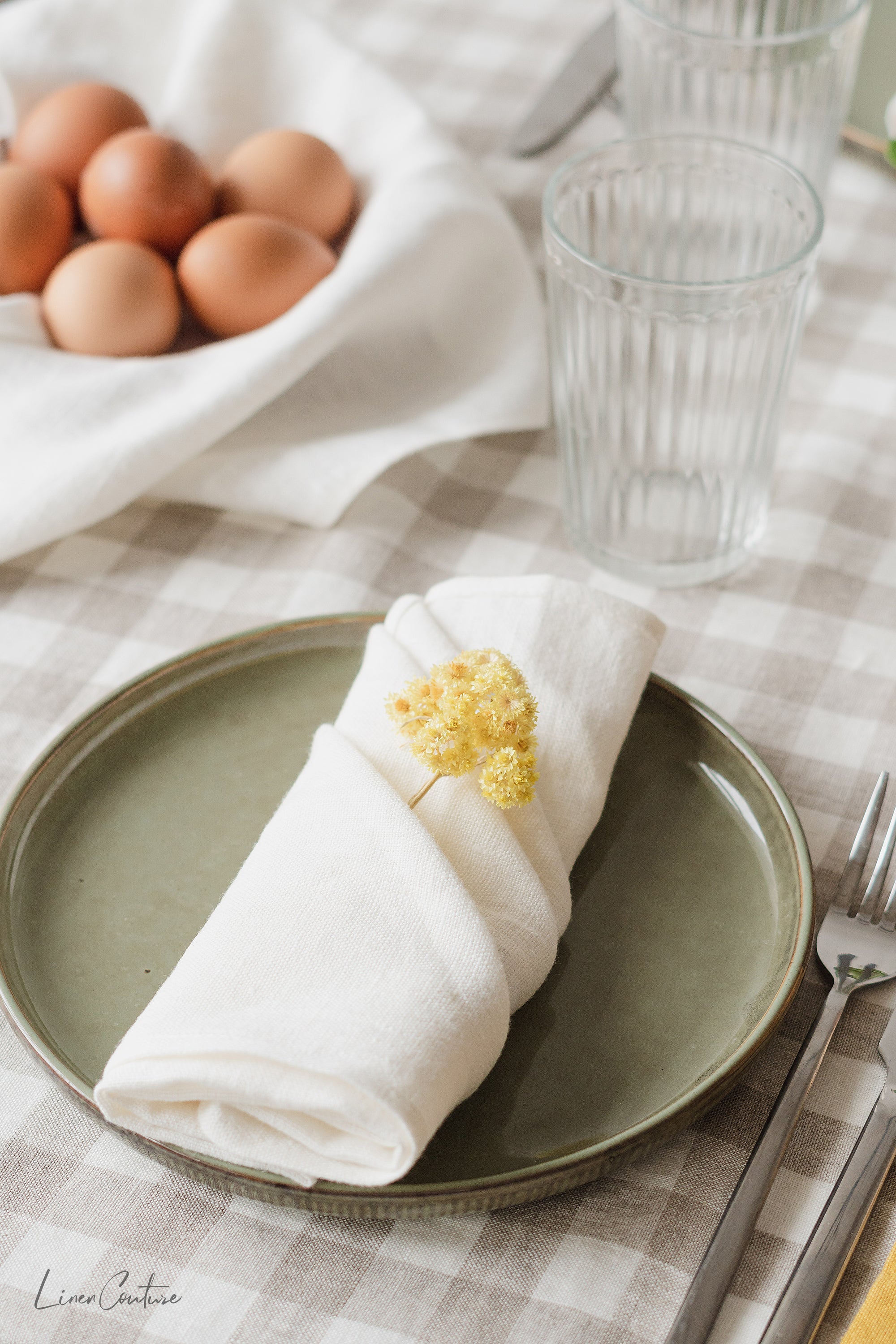 Light pink linen placemats set, handcrafted from natural stonewashed linen, elegantly styled for modern dining.