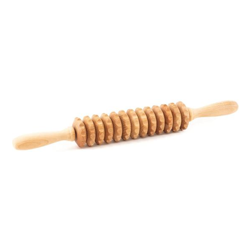 Lymphatic Drainage Straight Massage Roller made of wood, designed for enhancing circulation and promoting relaxation.