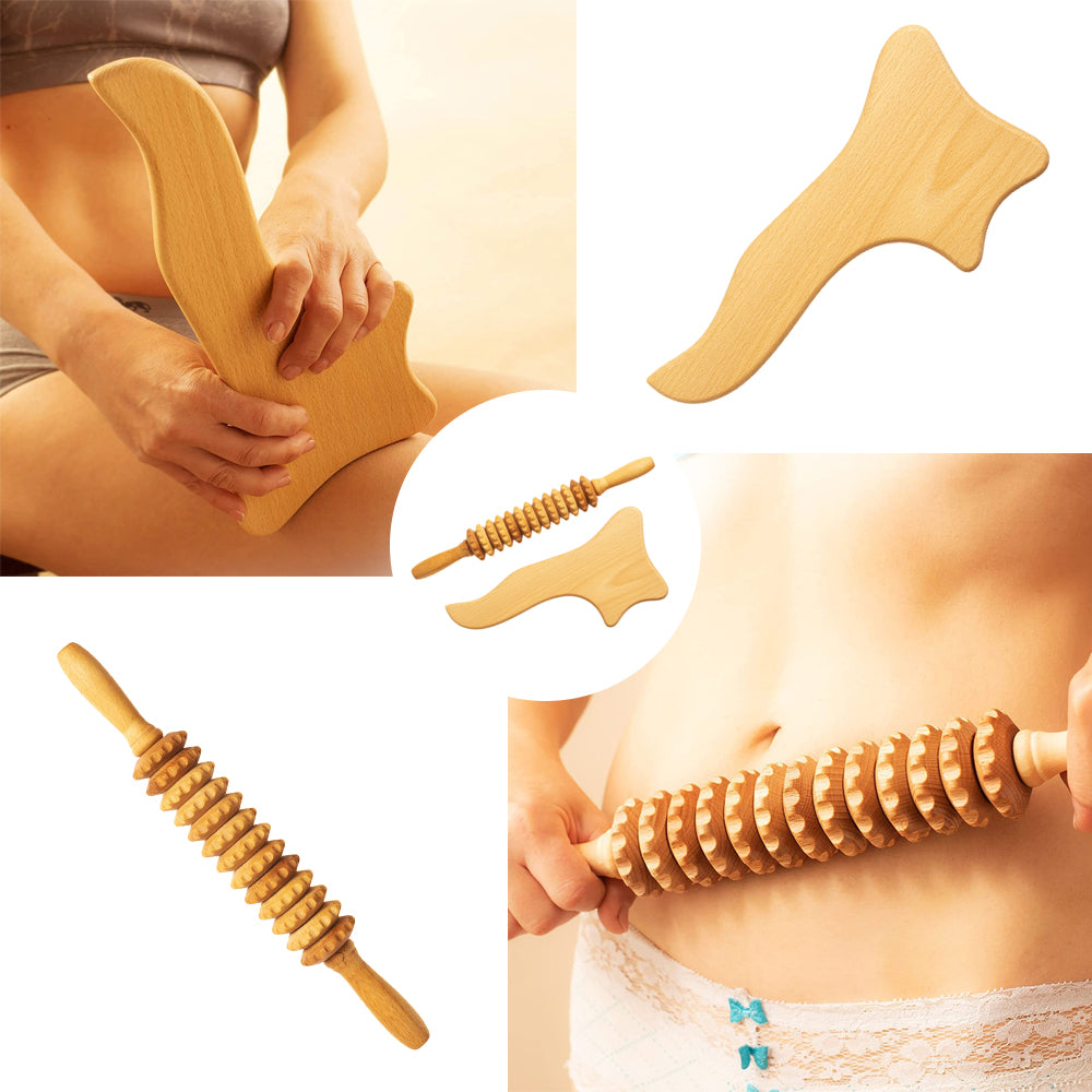 Lymphatic Drainage Straight Massage Roller made of wood, designed for enhancing circulation and promoting relaxation.