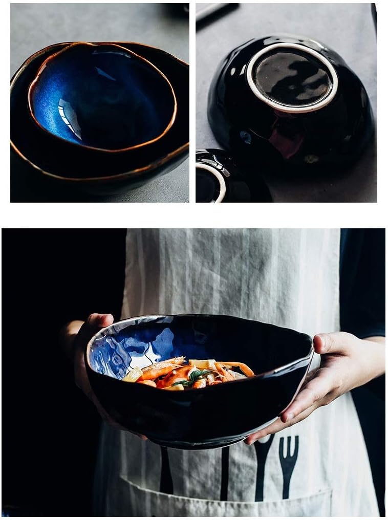 Maana Bowl featuring dark blue ceramic with golden stripes, elegantly designed for serving and decoration.