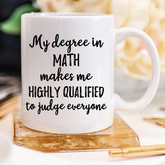 A stylish white Math Mug featuring vibrant mathematical designs printed on both sides, perfect for coffee or tea.