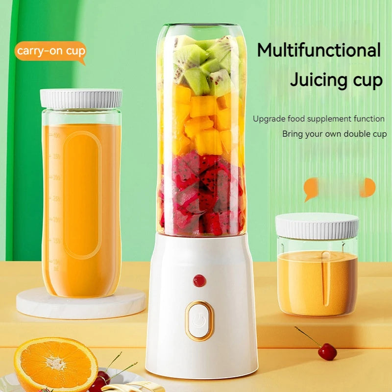 Mini Portable Blender Electric Fruit Juicer Machine in white color, designed for making fresh juice on the go.