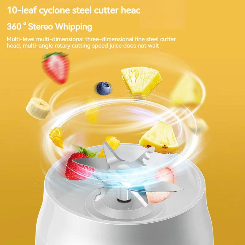 Mini Portable Blender Electric Fruit Juicer Machine in white color, designed for making fresh juice on the go.