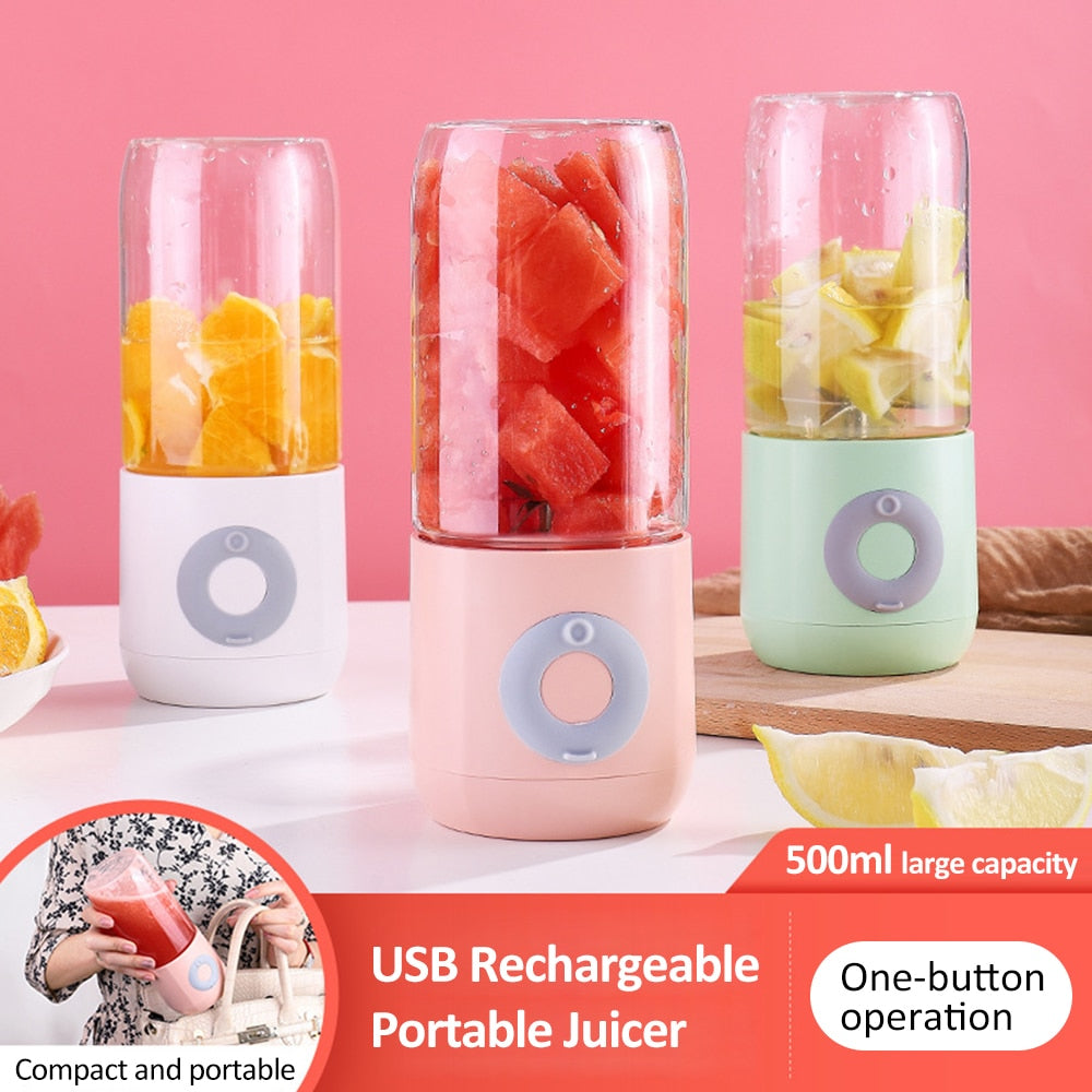 Mini Portable Blender USB Rechargeable 500ml Cup Bottle Electric with a sleek design and detachable cup for easy cleaning.