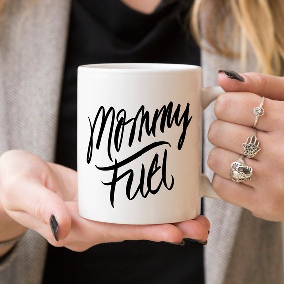 Mommy Fuel Mug featuring a humorous design, perfect for coffee lovers and a great Mother's Day gift.