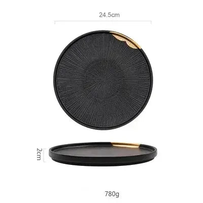 Elegant black Moyu Plate, handcrafted ceramic with traditional Japanese design, perfect for sophisticated dining.