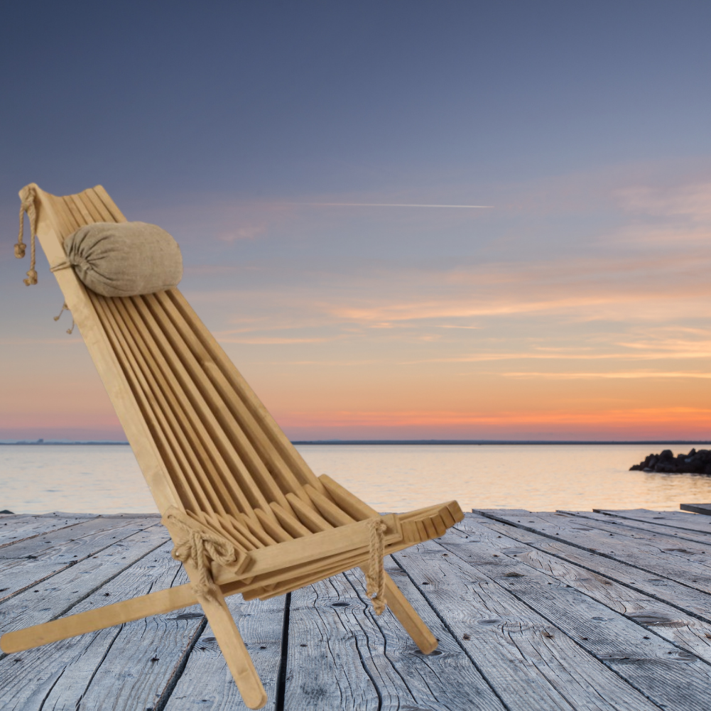 Mr. Woodware Modern Tamarack Patio Chair featuring natural wood and rope design, perfect for outdoor relaxation.