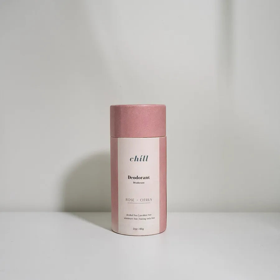 Natural Deodorant Stick in Rose & Citrus scent, featuring a sleek design and eco-friendly packaging, showcasing its vegan ingredients.