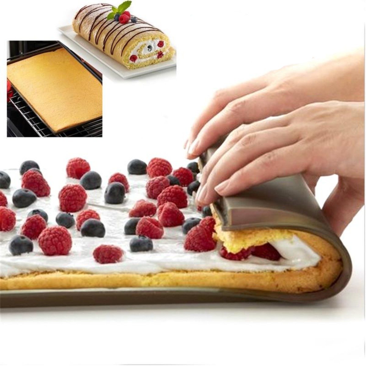 Two non-stick silicone oven cake roll mats in brown color, ideal for baking and easy to clean.