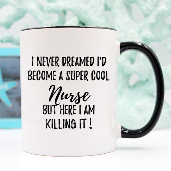 A white ceramic Nurse Mug featuring a vibrant design on both sides, perfect for gifts and everyday use.