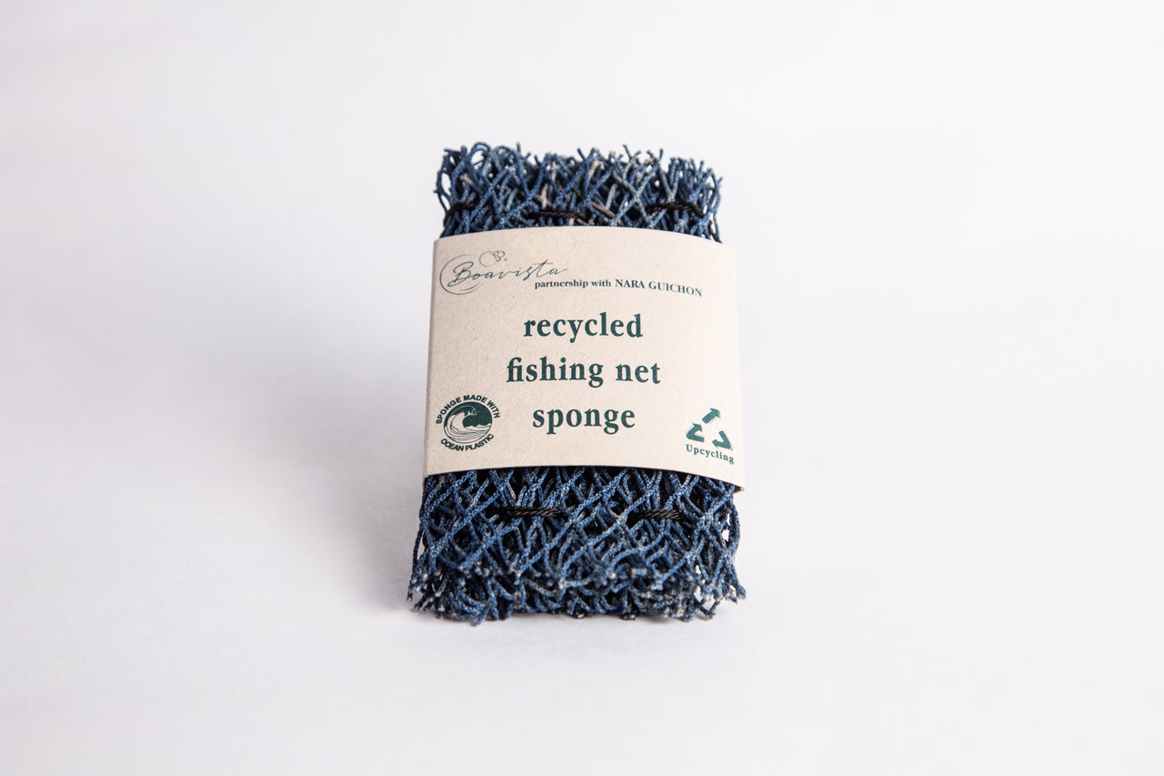 Ocean Saver Scrubber/Sponge made from recycled fishing nets, showcasing its unique texture and handcrafted design.