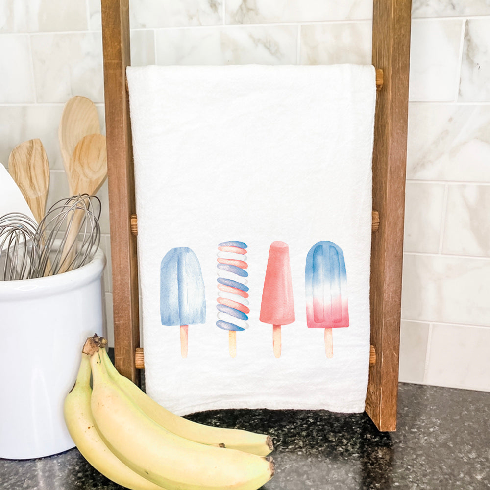 Patriotic Popsicle cotton tea towel featuring a vibrant design, perfect for kitchen use.