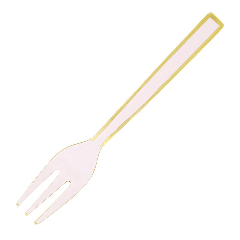 Set of 4 pink enamel dessert forks with gold edging, elegantly displayed in a gift box.