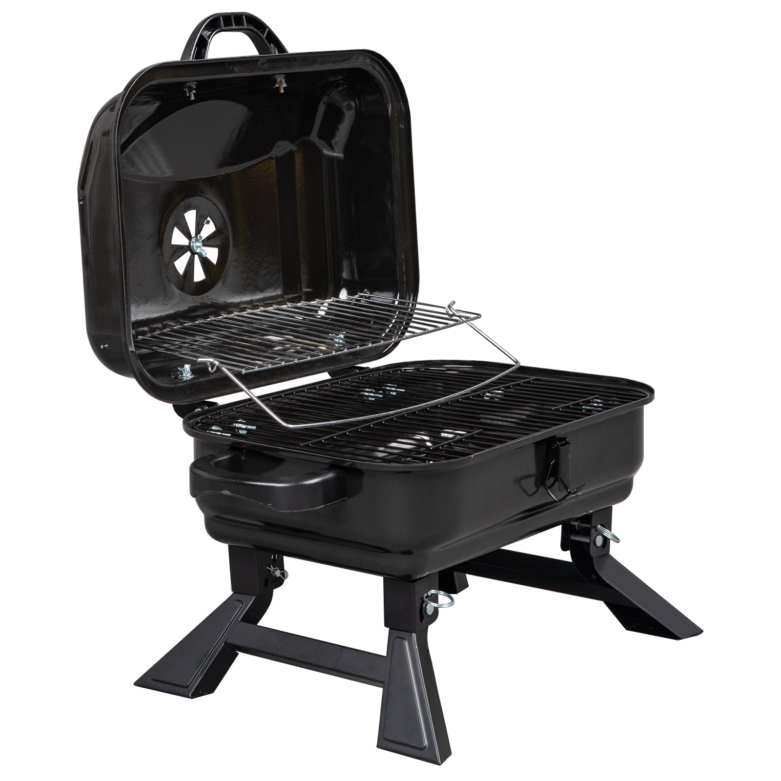 Portable Tabletop BBQ Charcoal Grill with foldable design, ideal for outdoor cooking.