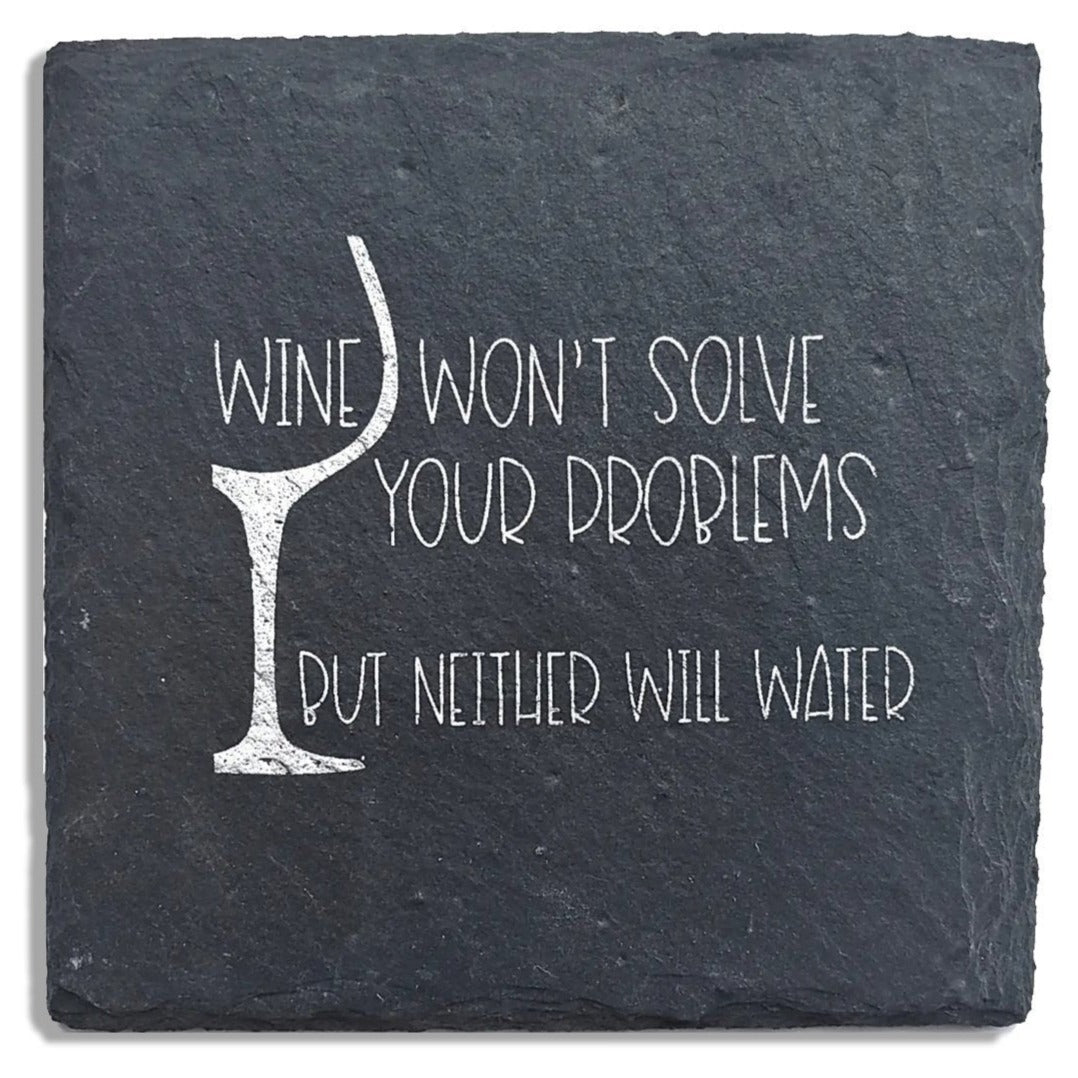 Premium Artisan Crafted Slate Coaster with leveled cork feet, showcasing natural slate texture and hand-stamped design.