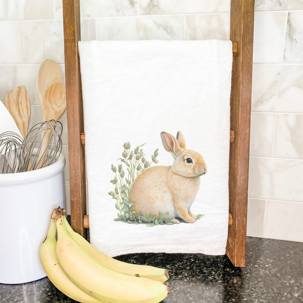 Rabbit in Grass cotton tea towel featuring a vibrant rabbit design on a green background, perfect for kitchen use.