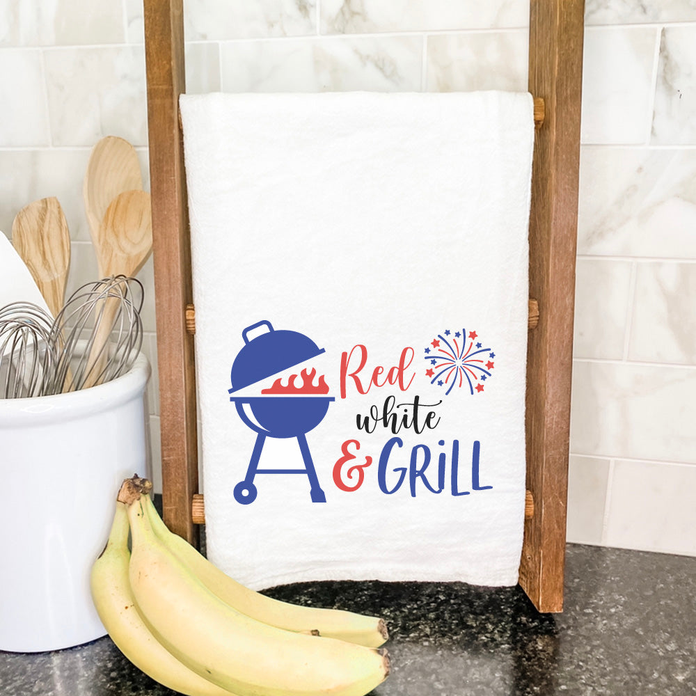 Red White and Grill Cotton Tea Towel featuring vibrant colors and a beautiful design, made from 100% absorbent cotton.