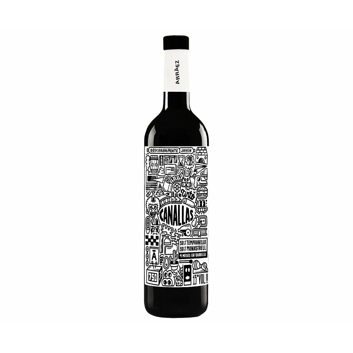 Wine bottle with doodle label.