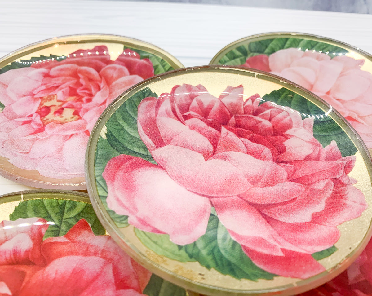 Rose Marie Trinket Tray featuring vintage rose design and gold leaf finish, perfect for home decor.