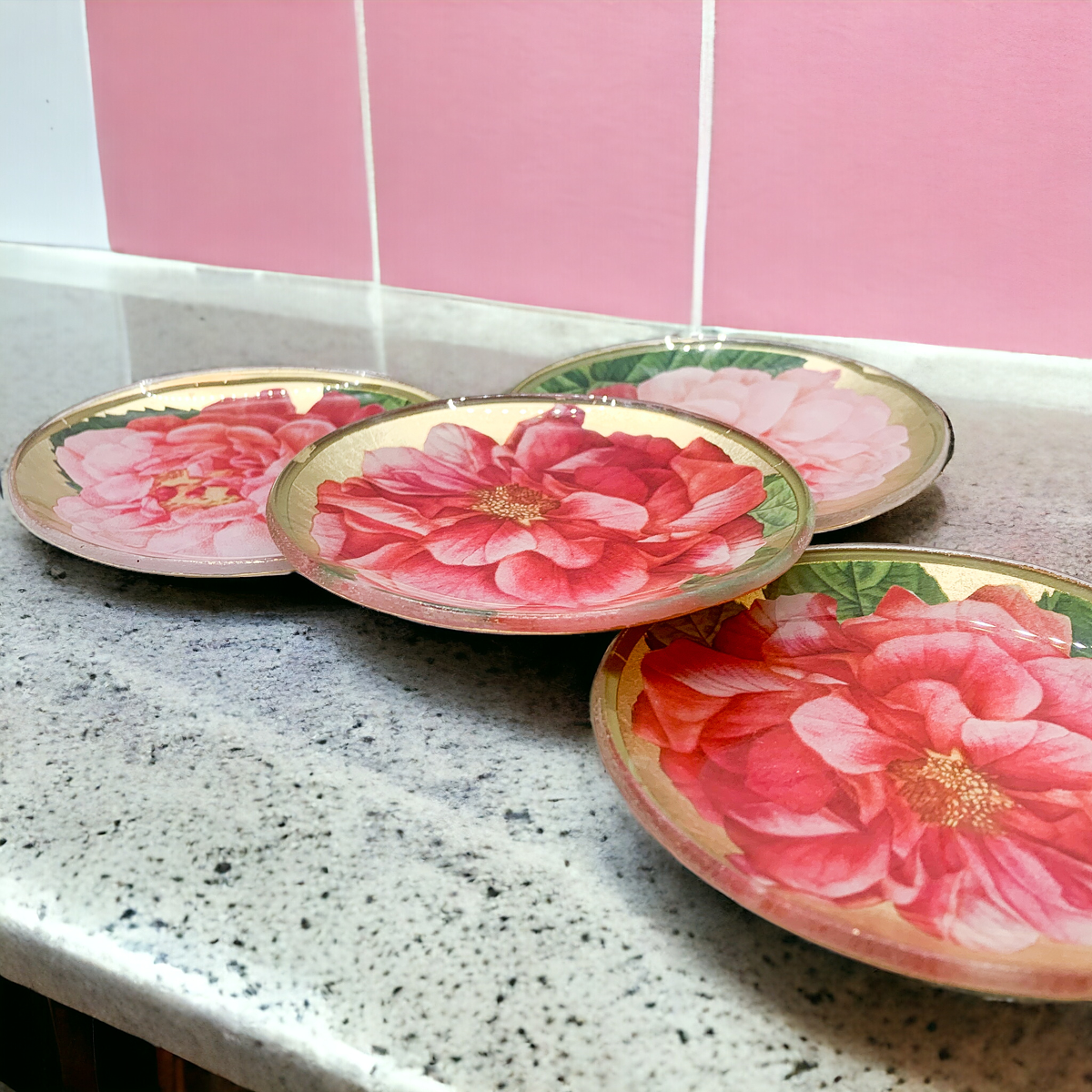 Rose Marie Trinket Tray featuring vintage rose design and gold leaf finish, perfect for home decor.